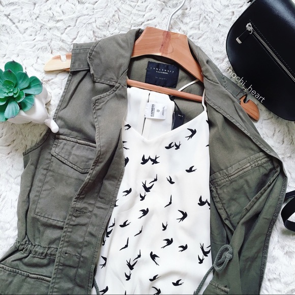 Express Tops - Express Bird Printed Ivory Barcelona Cami